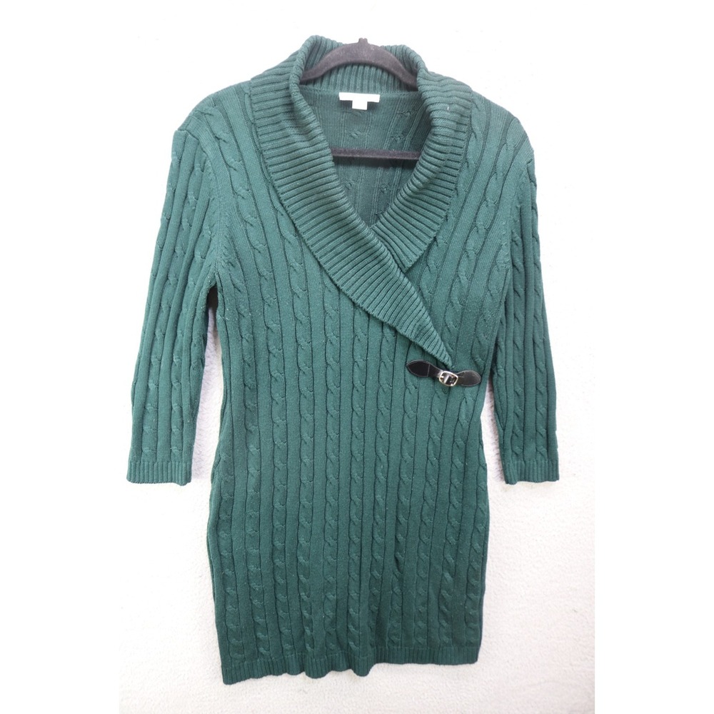 Calvin Klein Long Sleeve Green Cable Knit Sweater Dress-Large-Buckle-Nice